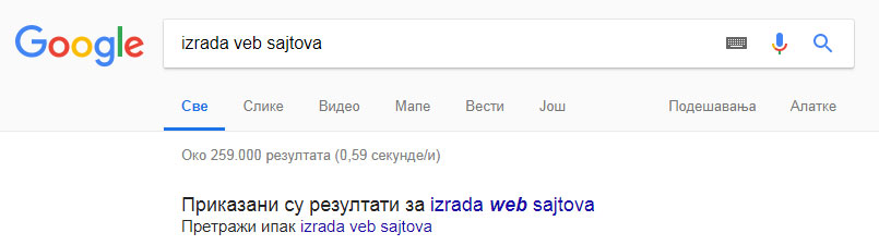 Gugl pretraga  - izrada web sajtova
